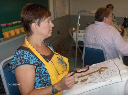 My Just Desserts, Rug Retreat, Sabrina working on her rug